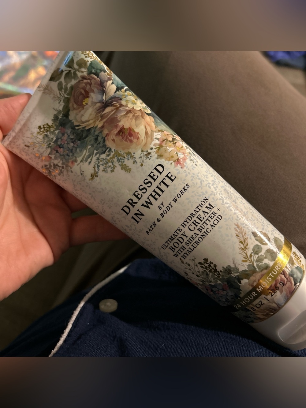 Bath & Body Works Dressed In White Body Cream - White with Pink Floral Accents